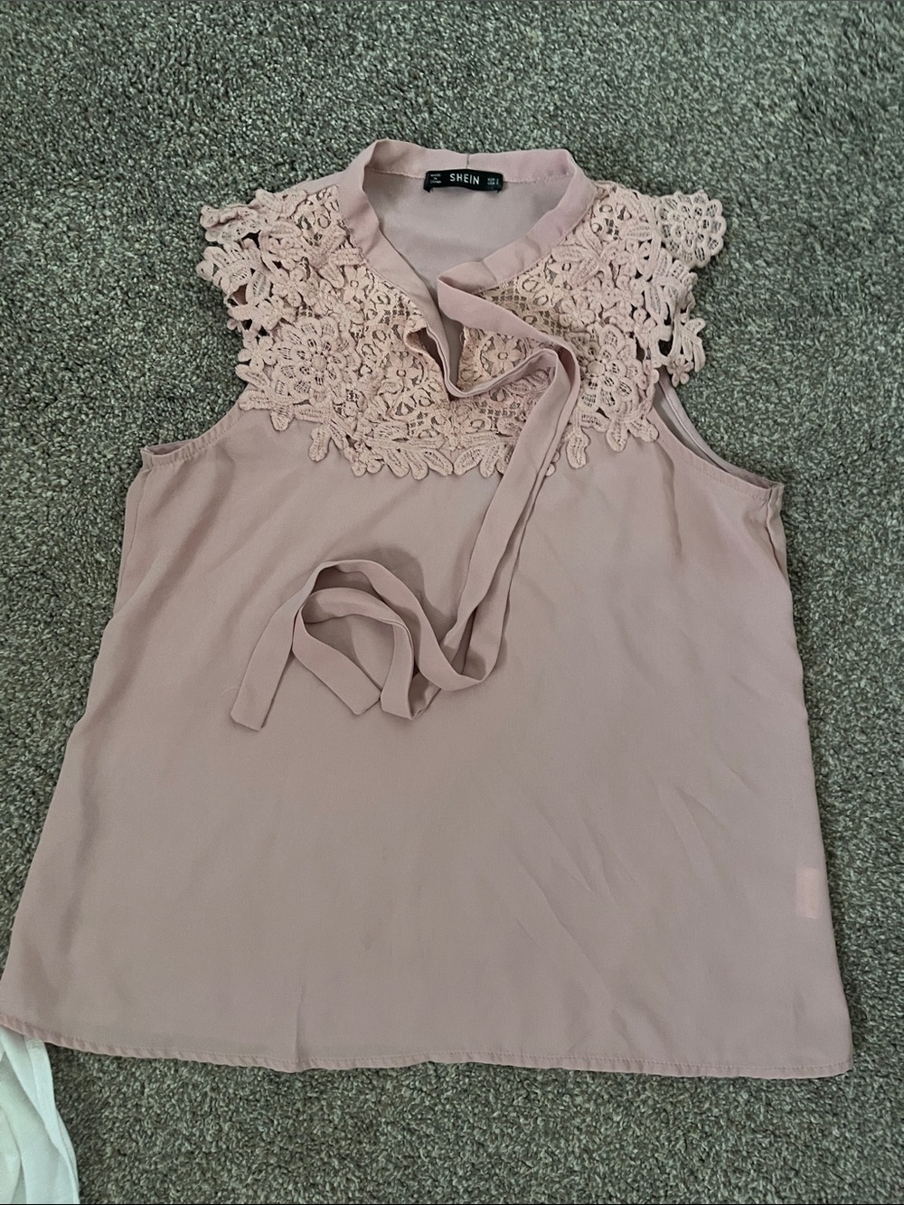 SHEIN Dusty Rose Crochet Yoke Tie Neck Sleeveless Camisole